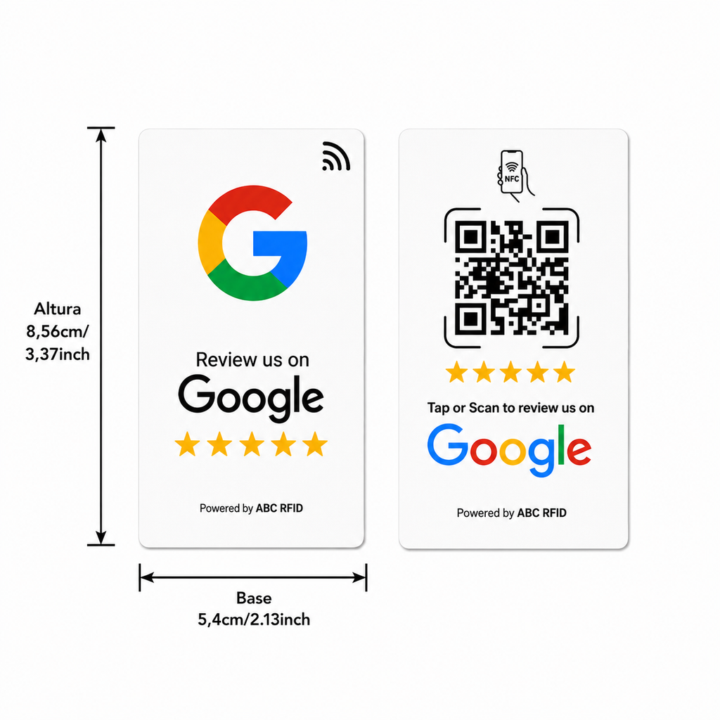Tarjetas NFC y QR Google Revies - PVC Duradero 5,cm x 8,56cm