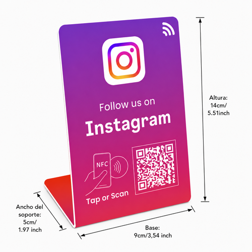 Soporte NFC y QE Instagram - PVC duradero 9cm x 14cm