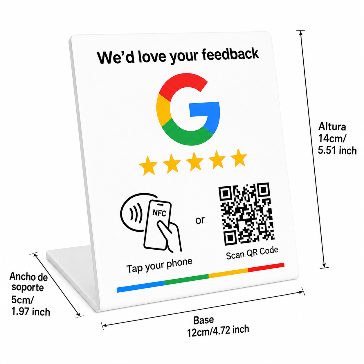 Soporte NFC y QR Google Reviews PVC - 12 x 14cm