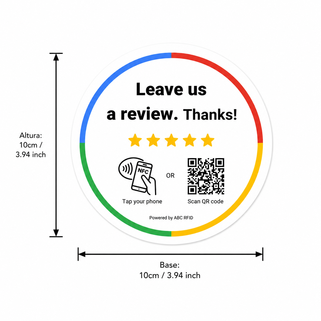 Placa redonda de PVC con QR y NFC Reviews Google - 10cm x 10cm
