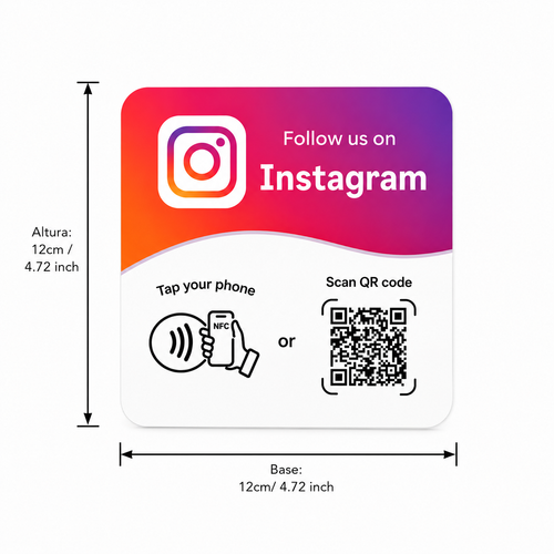 Placa NFC Instagram Adhesiva de PVC Duradero - 12cm x 12cm