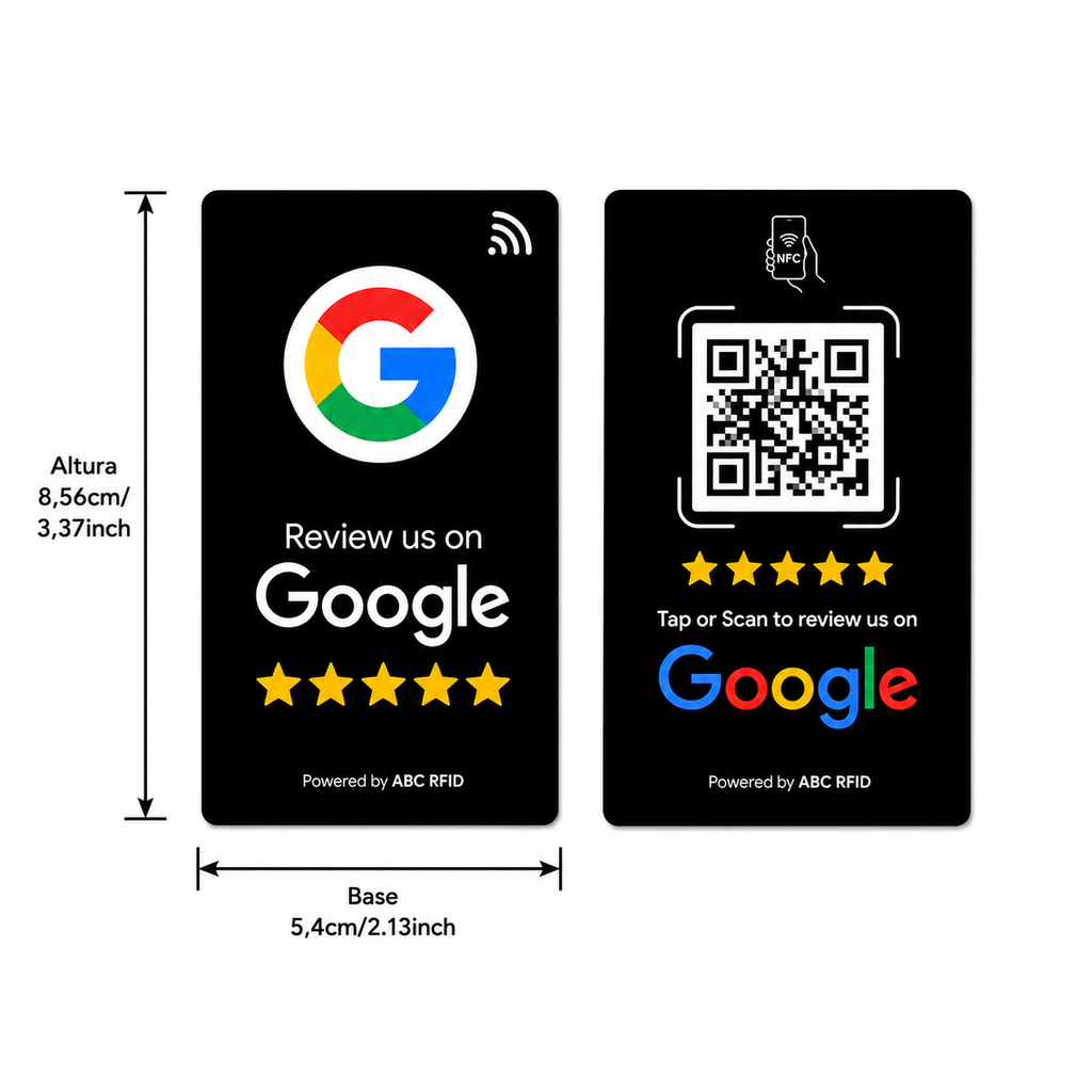 Tarjetas NFC y QR Google Revies - PVC Duradero 5,cm x 8,56cm