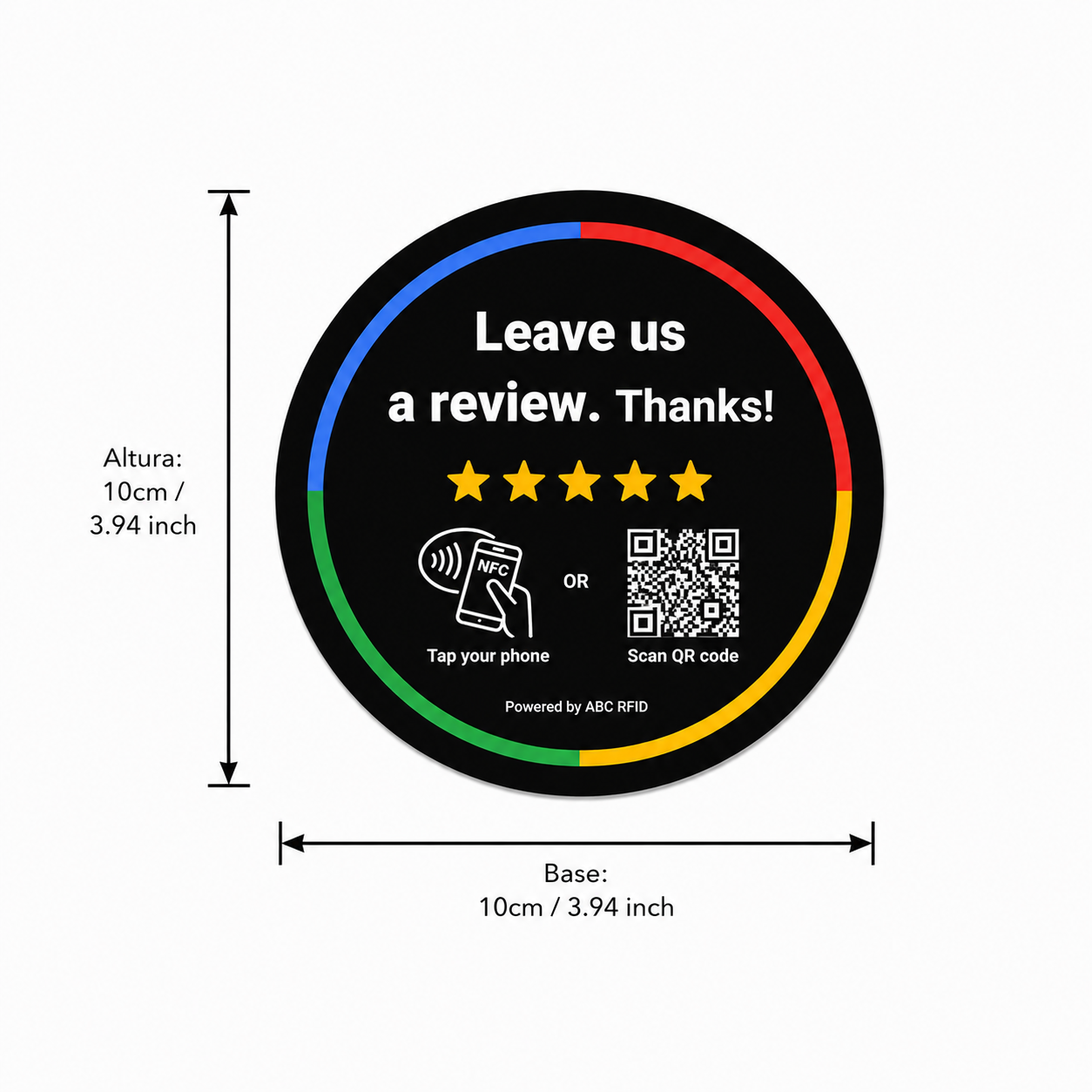 Placa redonda de PVC con QR y NFC Reviews Google - 10cm x 10cm