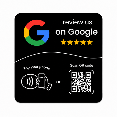 Placa NFC y QR Google Reviews Adhesiva de PVC Duradero - 12cm x 12cm
