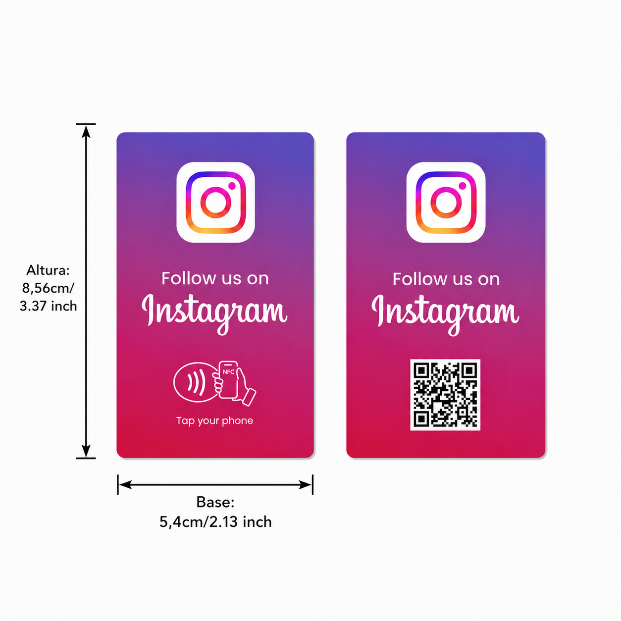 Tarjeta NFC y QR Instagram - PVC duradero 5,4cm x 8,56cm