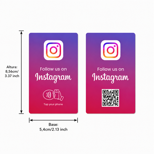 Tarjeta NFC y QR Instagram - PVC duradero 5,4cm x 8,56cm