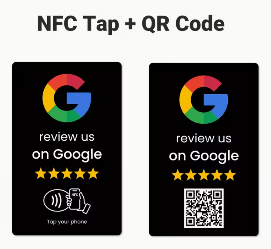 Tarjetas de integración de reseñas para Google - Toque NFC y código QR-  COLOR NEGRO