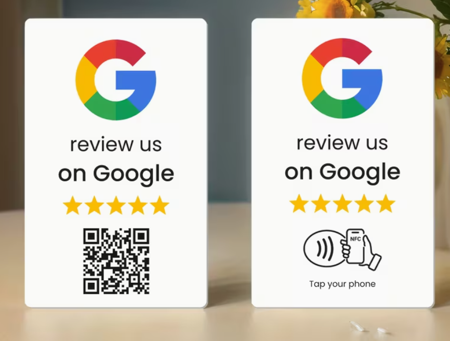 arjetas de integración de reseñas para Google - Toque NFC y código QR - COLOR BLANCO