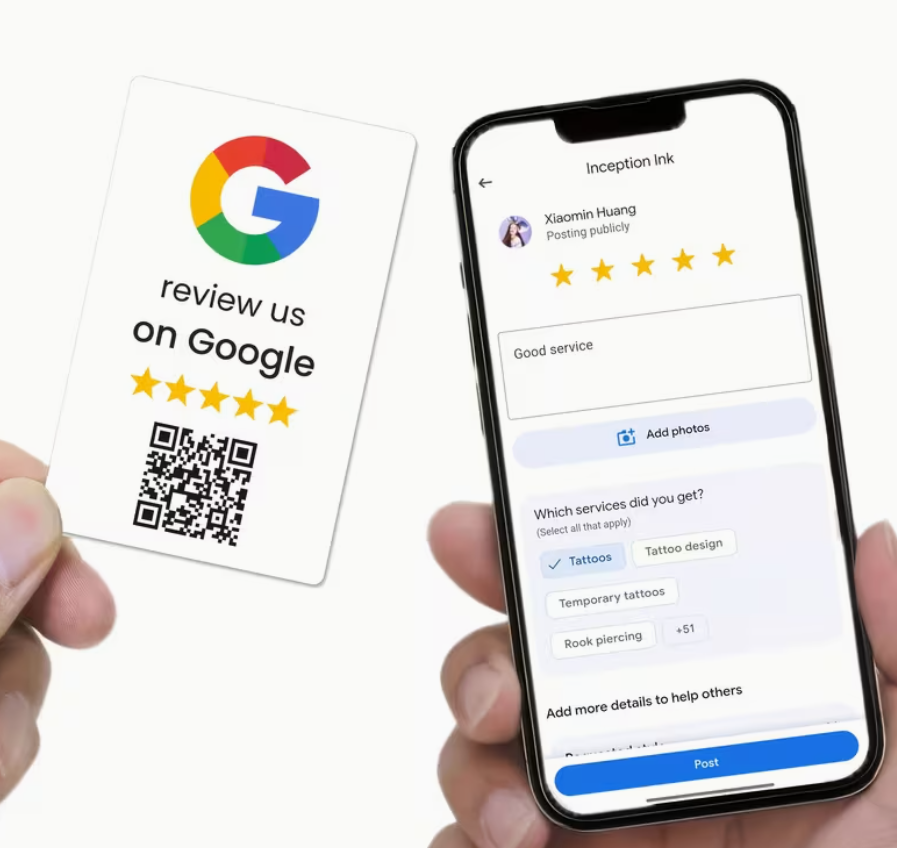 arjetas de integración de reseñas para Google - Toque NFC y código QR - COLOR BLANCO